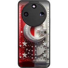 Aksel Kılıf Honor Magic 8 Lite Uyumlu Bayrak Baskılı Glossy Premium Mat Siyah Silikon Kılıf