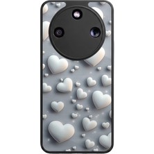 Aksel Kılıf Honor Magic 8 Lite Uyumlu Kalp Baskılı Glossy Premium Mat Siyah Silikon Kılıf