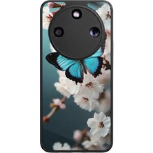 Aksel Kılıf Honor Magic 8 Lite Uyumlu Kelebek Baskılı Glossy Premium Mat Siyah Silikon Kılıf