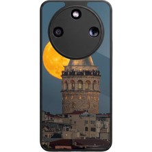 Aksel Kılıf Honor Magic 8 Lite Uyumlu Kız Kulesi Baskılı Glossy Premium Mat Siyah Silikon Kılıf