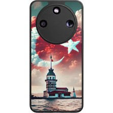 Aksel Kılıf Honor Magic 8 Lite Uyumlu Kız Kulesi Baskılı Glossy Premium Mat Siyah Silikon Kılıf