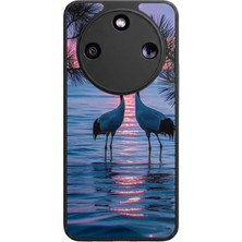 Aksel Kılıf Honor Magic 8 Lite Uyumlu Manzara Baskılı Glossy Premium Mat Siyah Silikon Kılıf