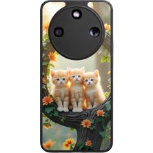 Aksel Kılıf Honor Magic 8 Lite Uyumlu Kedi Baskılı Glossy Premium Mat Siyah Silikon Kılıf