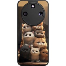 Aksel Kılıf Honor Magic 8 Lite Uyumlu Kedi Baskılı Glossy Premium Mat Siyah Silikon Kılıf