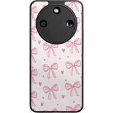 Aksel Kılıf Honor Magic 8 Lite Uyumlu Kurdele Baskılı Glossy Premium Mat Siyah Silikon Kılıf