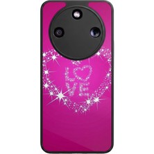 Aksel Kılıf Honor Magic 8 Lite Uyumlu Parlak Taş Baskılı Glossy Premium Mat Siyah Silikon Kılıf