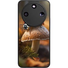 Aksel Kılıf Honor Magic 8 Lite Uyumlu Uğur Böceği Baskılı Glossy Premium Mat Siyah Silikon Kılıf