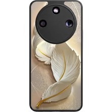 Aksel Kılıf Honor Magic 8 Lite Uyumlu Yaldız Çiçek Baskılı Glossy Premium Mat Siyah Silikon Kılıf