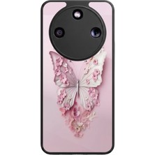 Aksel Kılıf Honor Magic 8 Lite Uyumlu Kelebek Baskılı Glossy Premium Mat Siyah Silikon Kılıf