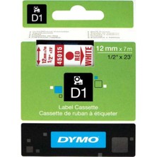 Kitabevimden Dymo D1 Şerit Standart 12 Mmx7 mt Beyaz Üzerine Kırmızı 45015