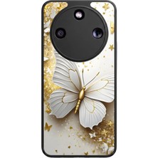 Aksel Kılıf Honor Magic 8 Lite Uyumlu Yaldız Çiçek Baskılı Glossy Premium Mat Siyah Silikon Kılıf