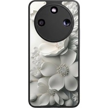 Aksel Kılıf Honor Magic 8 Lite Uyumlu Yaldız Çiçek Baskılı Glossy Premium Mat Siyah Silikon Kılıf