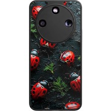 Aksel Kılıf Honor Magic 8 Lite Uyumlu Uğur Böceği Baskılı Glossy Premium Mat Siyah Silikon Kılıf