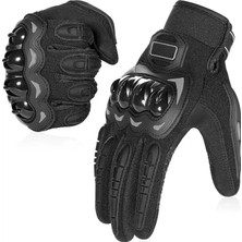 Wosawe Unisex Siyah Profesyonel Tam Korumalı Dokunmatik Bisiklet Motorsiklet Eldiveni