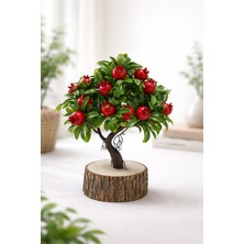 Lineva Doğal Kütük Üstü Nar Ağacı – Dekoratif Yapay Meyve Ağacı – Ev & Ofis Masa / Raf Dekoru