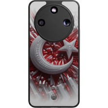 Aksel Kılıf Honor Magic 8 Lite Uyumlu Bayrak Baskılı Glossy Premium Mat Siyah Silikon Kılıf