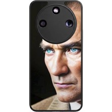 Aksel Kılıf Honor Magic 8 Lite Uyumlu Atatürk Baskılı Glossy Premium Mat Siyah Silikon Kılıf