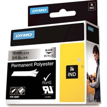 Kitabevimden Dymo Rhinopro Sabitpolyester 19 Mmx5.5 M Metalik Gri/siyah 18487