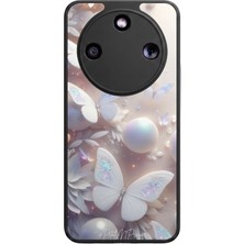 Aksel Kılıf Honor Magic 8 Lite Uyumlu Kelebek Baskılı Glossy Premium Mat Siyah Silikon Kılıf