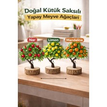 Lineva Dekoratif Doğal Kütük Saksılı Yapay Meyve Ağacı – Nar Limon Mandalina Masa & Ev Ofis Dekoru