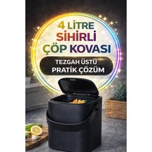 Open Home Concept Siyah Akıllı Kapaklı Tezgah Üstü Çöp Kovası Iç Kovalı Tutma Saplı Pratik Mutfak Çöp Kutusu 4 Litre