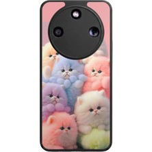 Aksel Kılıf Honor Magic 8 Lite Uyumlu Kedi Baskılı Glossy Premium Mat Siyah Silikon Kılıf