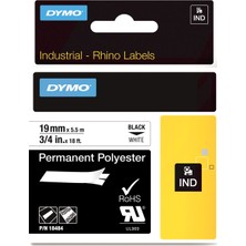 Kitabevimden Dymo Rhino Pro Etiketi Plastik Sabit 19 Mmx5,5 mt Beyaz Üzerine Siyah 18484-5-PKT