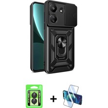 Cepte Toptan Redmi 13C Ahenk Klasik - Siyah 3D Antistatik Cam Ekran Koruyucu + Siyah Raze Metal Kamera Lens