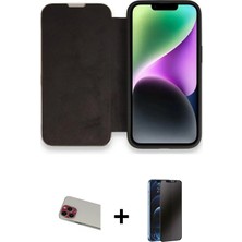 iPhone 13 Pro Max Siluet Minimal Serisi - Siyah 3D Antistatik Hayalet Cam Ekran Koruyucu + Kırmızı Rainbow Kamera Lens Koruma Cam