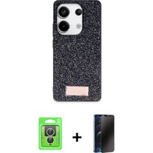 Cepte Toptan Redmi Note 13 Pro 4g Vadi Klasik Serisi - Siyah 3D Antistatik Hayalet Cam Ekran Koruyucu + Gümüş Raze Metal Kamera Lens