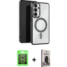 Galaxy S25 Edge Zirve Doku Prime - Siyah Bilvis Hayalet Cam Ekran Koruyucu + Gümüş Raze Metal Kamera Lens