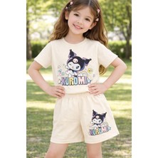 Kuromi Karakterli Kız Çocuk Yazlık Takım - Kısa Kollu Tişört ve Rahat Kesim Şort Kombini