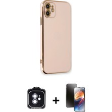 Cepte Toptan iPhone 11 Yankı Serisi - Siyah 3D Antistatik Mat Seramik Nano Ekran Koruyucu + Mavi Pvd Metal Kamera Lens