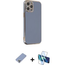 iPhone 12 Pro Yankı Serisi - Siyah 3D Antistatik Seramik Nano Ekran Koruyucu + Koyu Yeşil Metal Kamera Lens Koruma Cam