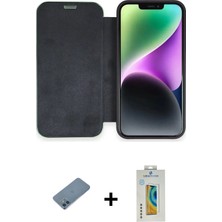 Cepte Toptan iPhone 12 Siluet Minimal Serisi - Siyah Polymer Nano Ekran Koruyucu + Mavi Shine Kamera Lens Koruma Cam