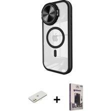 iPhone 11 Kıvılcım Modern Koleksiyonu - Siyah Bilvis Hayalet Cam Ekran Koruyucu + Turuncu Renkli Kamera Lens Koruma Cam