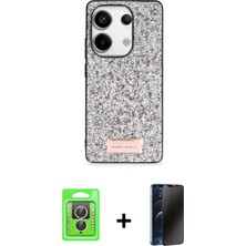 Redmi Note 13 Pro 4g Vadi Klasik Serisi - Siyah 3D Antistatik Hayalet Cam Ekran Koruyucu + Gümüş Raze Metal Kamera Lens