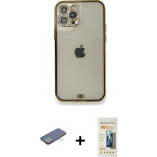 Cepte Toptan iPhone 12 Pro Eksen Minimal Koleksiyonu - Siyah 6d Mat Seramik Hayalet Nano Ekran Koruyucu + Yeşil Renkli Kamera Lens Koruma Cam