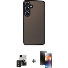 Galaxy S24 Ahenk Çizgi Serisi - Siyah 3D Antistatik Mat Seramik Nano Ekran Koruyucu + Titan Gri Pvd Metal Kamera Lens
