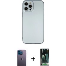 Cepte Toptan iPhone 12 Pro Max Ahenk Serisi - Siyah 360 Mat Full Body Arka Koruyucu + Mavi Neon Fosforlu Kamera Lens