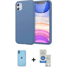 iPhone 11 Kozmos Yansıma Özel Seri - Şeffaf Royal Nano Ekran Koruyucu + Mavi Neon Fosforlu Kamera Lens