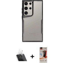 Galaxy S23 Ultra Akış Çizgi Koleksiyonu - Siyah Autokit 5in1 Fiber Hayalet Cam Ekran Koruyucu + Şeffaf Kamera Lens Koruma Cam