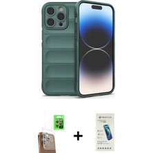 Cepte Toptan iPhone 16 Pro Max Atlas Koleksiyonu - Şeffaf Pasifik Cam Ekran Koruyucu + Çöl Titanyum Raze Metal Kamera Lens