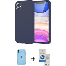 Cepte Toptan iPhone 11 Kozmos Yansıma Özel Seri - Şeffaf Royal Nano Ekran Koruyucu + Mavi Neon Fosforlu Kamera Lens