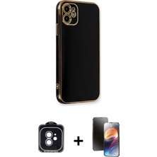 Cepte Toptan iPhone 11 Yankı Serisi - Siyah 3D Antistatik Mat Seramik Nano Ekran Koruyucu + Mavi Pvd Metal Kamera Lens