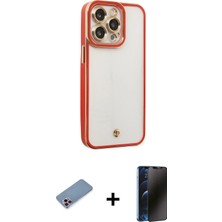Cepte Toptan iPhone 13 Pro Max Çekirdek Klasik Serisi - Siyah 3D Antistatik Hayalet Cam Ekran Koruyucu + Pembe Shine Kamera Lens Koruma Cam