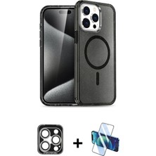 Cepte Toptan iPhone 15 Pro Max Nova Asil Prime - Siyah 3D Antistatik Seramik Nano Ekran Koruyucu + Gümüş Pvd Metal Kamera Lens