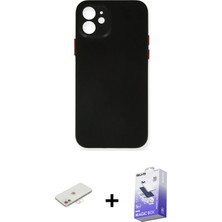 iPhone 12 Yadigar Yansıma Serisi - Siyah Bilvis 5in1 5d Magic Hayalet Cam Ekran Koruyucu + Yeşil Renkli Kamera Lens Koruma Cam