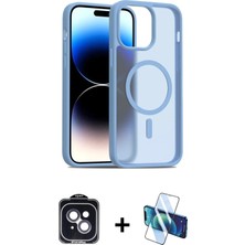 iPhone 14 Siluet Minimal Prime - Siyah 3D Antistatik Cam Ekran Koruyucu + Siyah Pvd Metal Kamera Lens