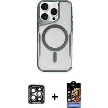 iPhone 15 Pro Max Yadigar Klasik Özel Seri - Siyah Buffer Hayalet Cam Ekran Koruyucu + Gri Pvd Metal Kamera Lens